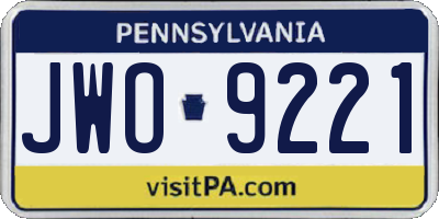PA license plate JWO9221