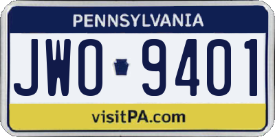 PA license plate JWO9401