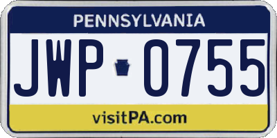 PA license plate JWP0755