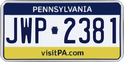 PA license plate JWP2381
