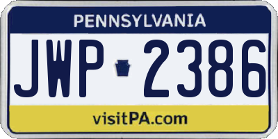 PA license plate JWP2386