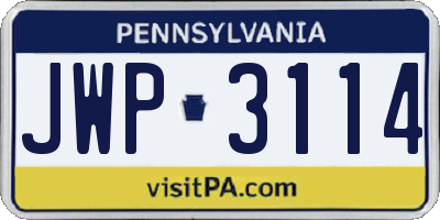 PA license plate JWP3114