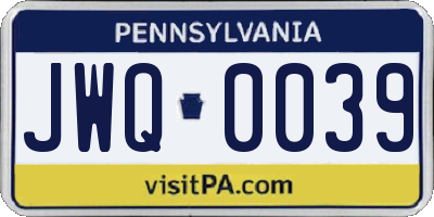 PA license plate JWQ0039