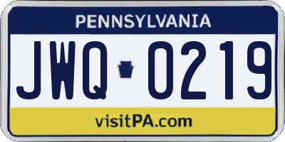 PA license plate JWQ0219
