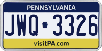 PA license plate JWQ3326