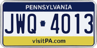 PA license plate JWQ4013