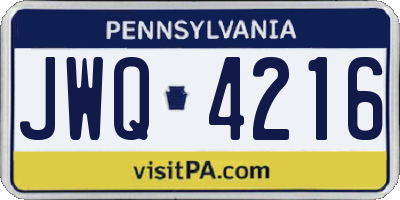 PA license plate JWQ4216