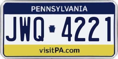 PA license plate JWQ4221