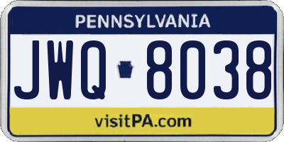 PA license plate JWQ8038