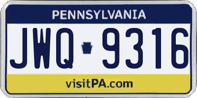 PA license plate JWQ9316
