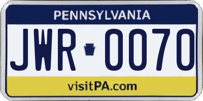 PA license plate JWR0070