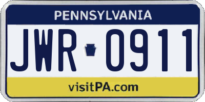 PA license plate JWR0911