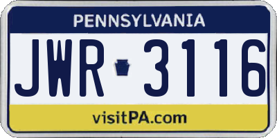 PA license plate JWR3116