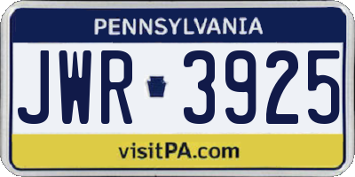 PA license plate JWR3925