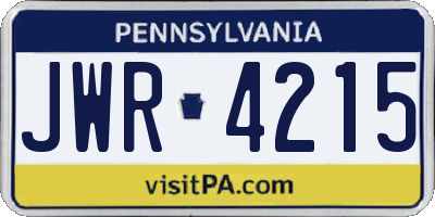 PA license plate JWR4215