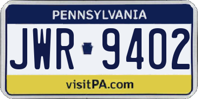 PA license plate JWR9402