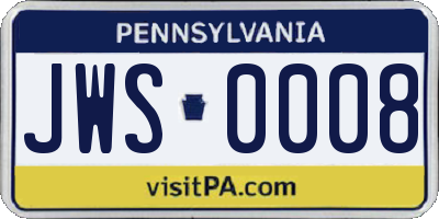 PA license plate JWS0008