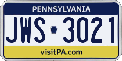 PA license plate JWS3021