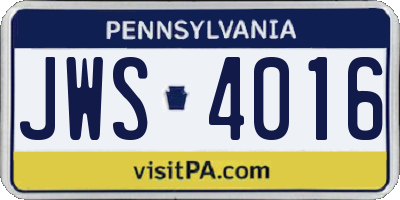 PA license plate JWS4016