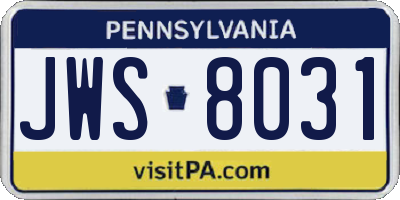 PA license plate JWS8031