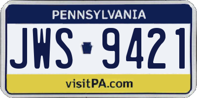 PA license plate JWS9421