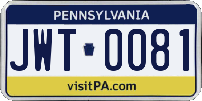 PA license plate JWT0081