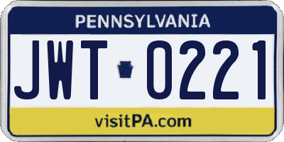 PA license plate JWT0221