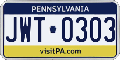 PA license plate JWT0303