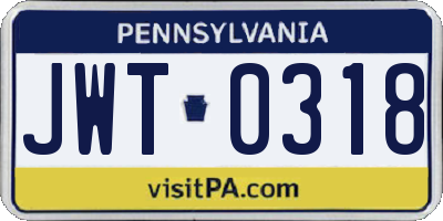 PA license plate JWT0318