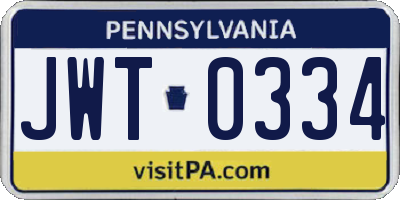 PA license plate JWT0334