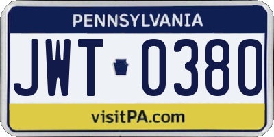 PA license plate JWT0380