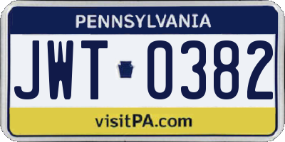 PA license plate JWT0382