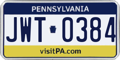PA license plate JWT0384