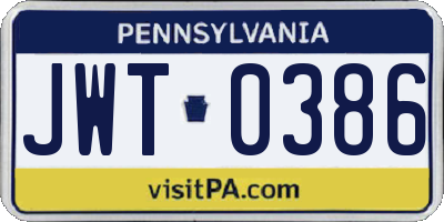 PA license plate JWT0386