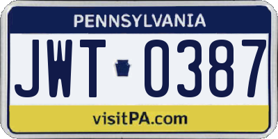 PA license plate JWT0387