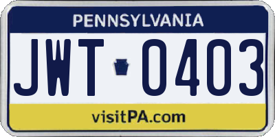 PA license plate JWT0403