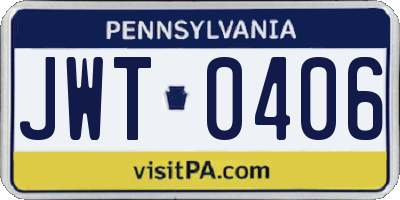 PA license plate JWT0406