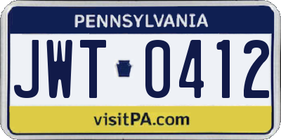 PA license plate JWT0412