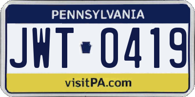 PA license plate JWT0419