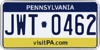 PA license plate JWT0462