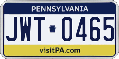PA license plate JWT0465