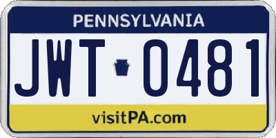 PA license plate JWT0481