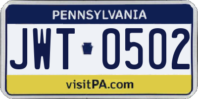PA license plate JWT0502