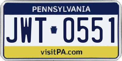 PA license plate JWT0551