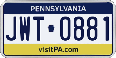 PA license plate JWT0881