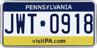 PA license plate JWT0918