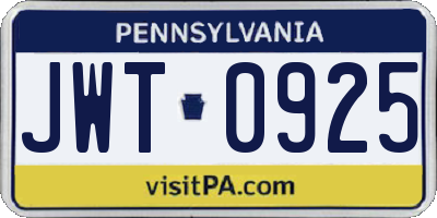 PA license plate JWT0925