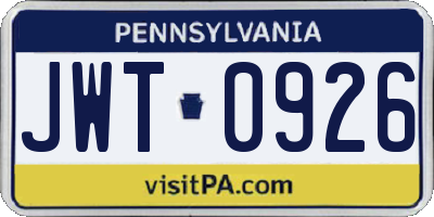 PA license plate JWT0926