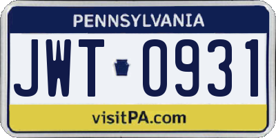 PA license plate JWT0931