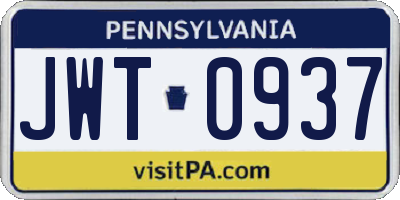 PA license plate JWT0937
